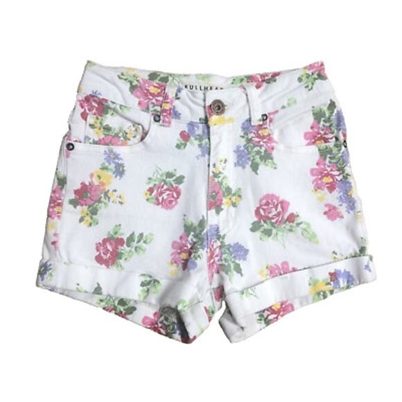 BULLHEAD Y2K High Rise White Floral Denim Mom Shorts Sz 3 - Picture 6 of 8